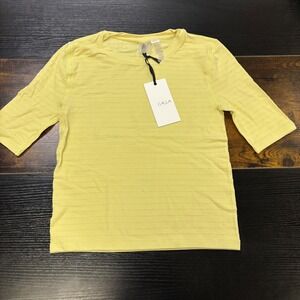 NWT Calia Carrie Underwood Women Yellow Textured Short Sleeve Active Top Large